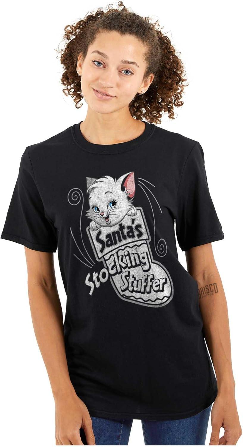 imageChristmas Santas Stocking Stuffer Cat Womens Graphic T Shirt TeesBlack