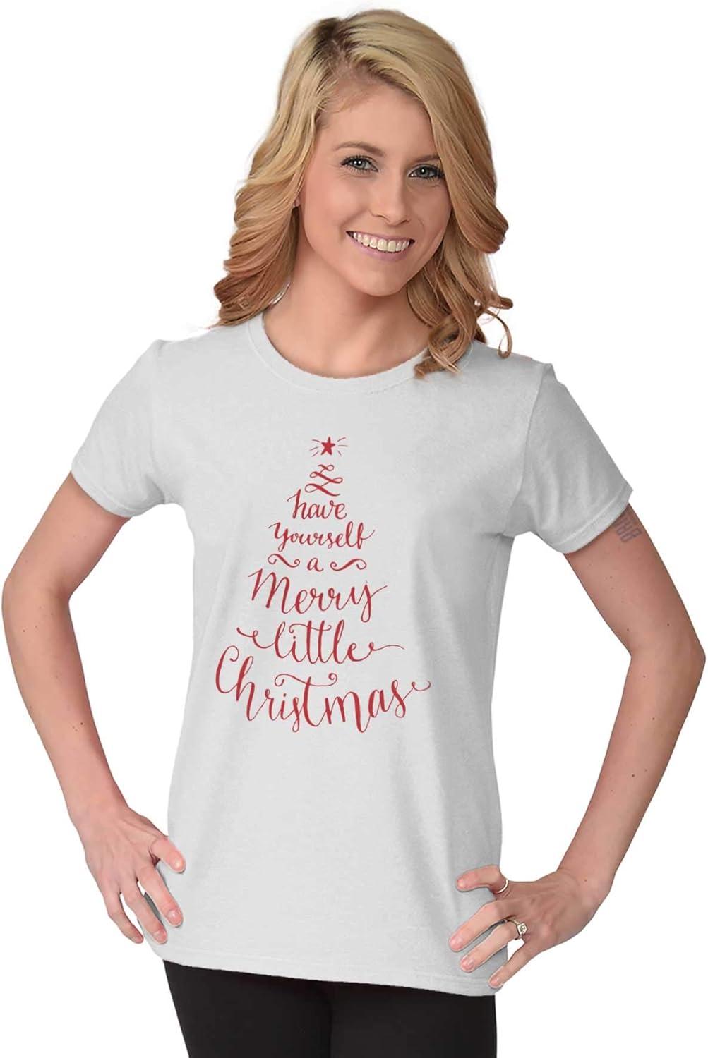 imageHave Yourself Merry Little Christmas Womens Slim Fit Graphic TeeWhite Red Ink