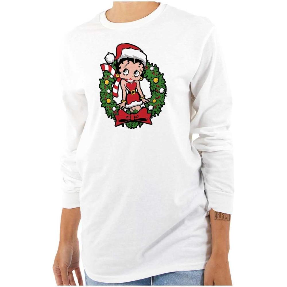 imageBetty Boop Christmas Cute Vintage Womens Long Sleeve T ShirtWhite