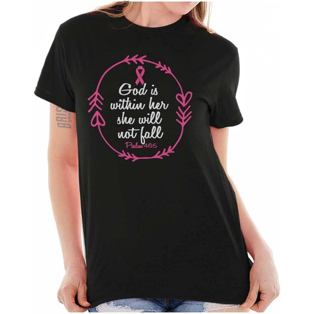 imageBreast Cancer Awareness Faith in God Womens Graphic T Shirt TeesBlack