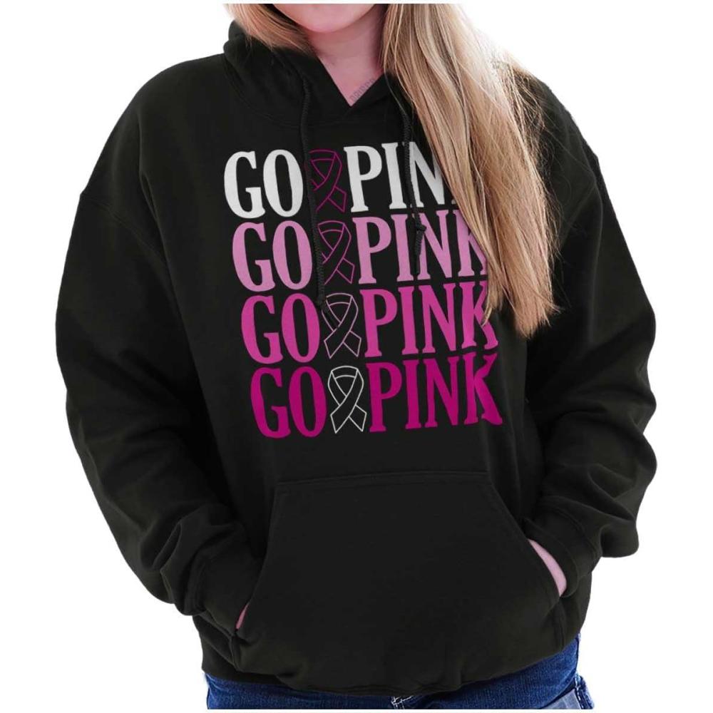 imageBreast Cancer Go Pink Ribbon Gradient Hoodie Sweatshirt WomenBlack