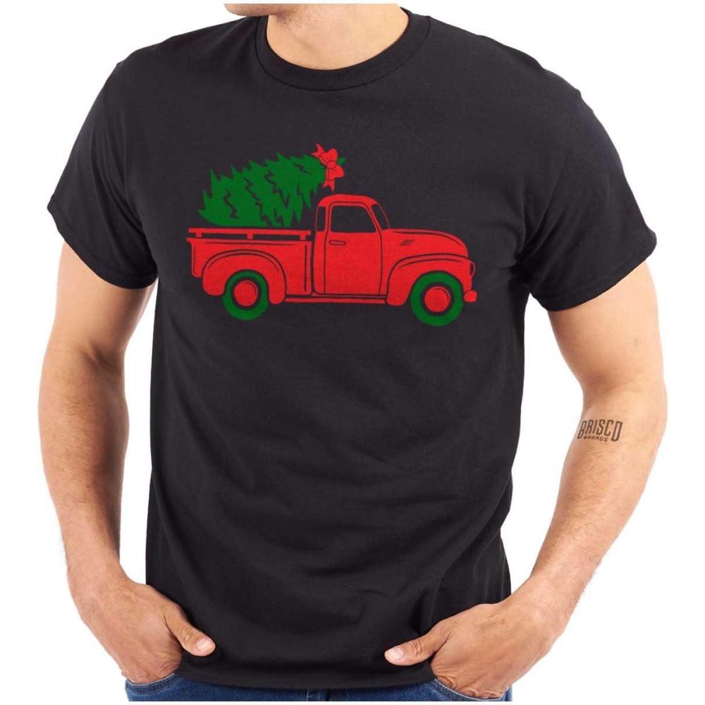 imageBrisco Brands Christmas Tree Xmas Pick Up Truck Graphic T Shirt Men or WomenBlack