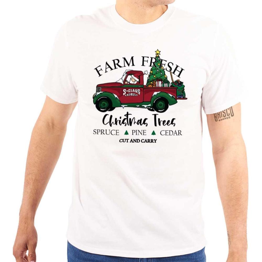imageBrisco Brands Farm Fresh Christmas Tree Truck Graphic T Shirt Men or WomenWhite