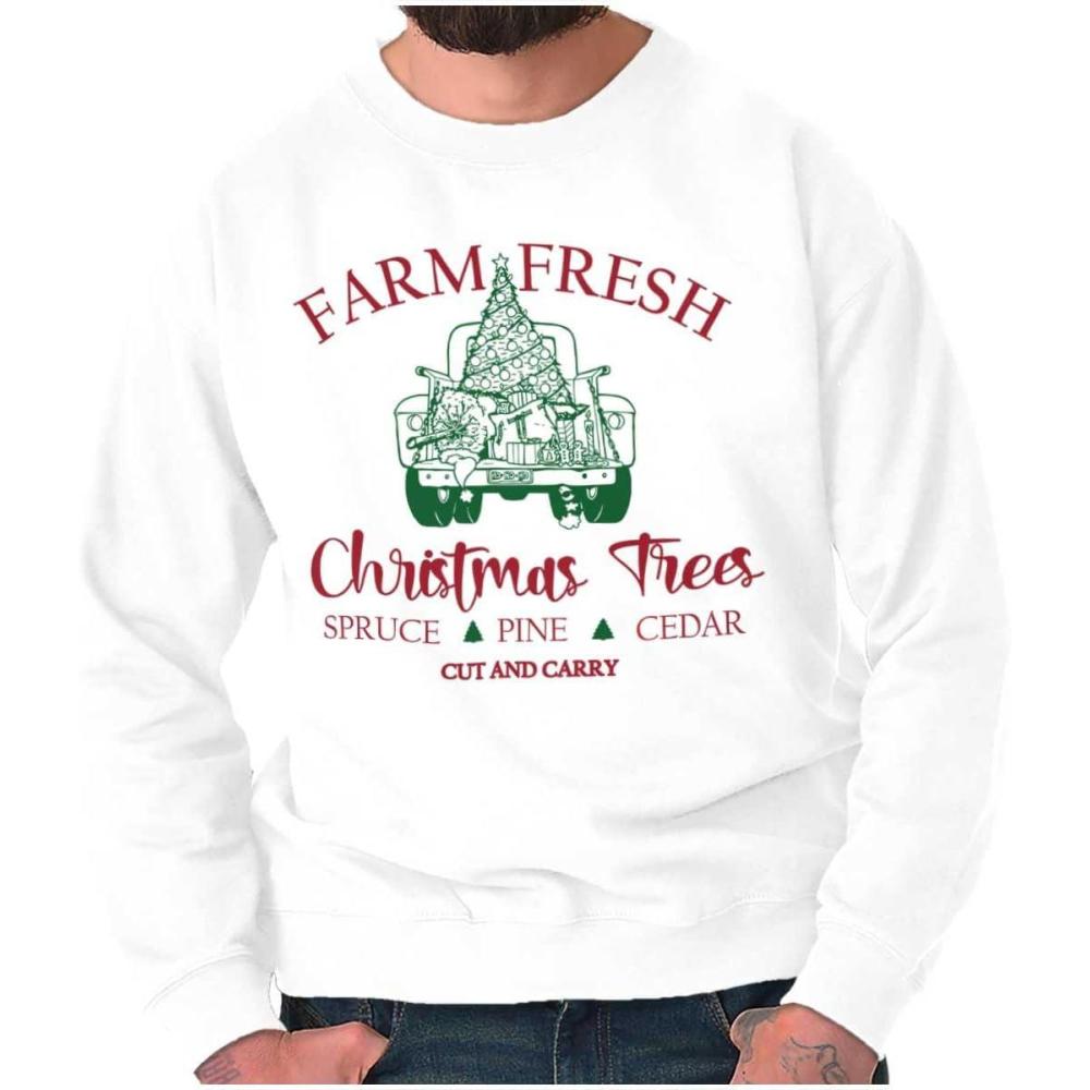 imageBrisco Brands Farm Fresh Christmas Trees Truck Sweatshirt for Men or WomenWhite