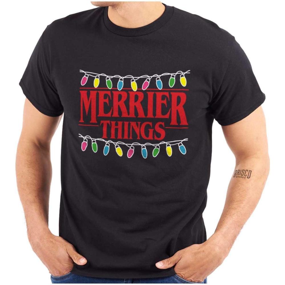 imageBrisco Brands Merrier Things Christmas Lights Graphic T Shirt Men or WomenBlack