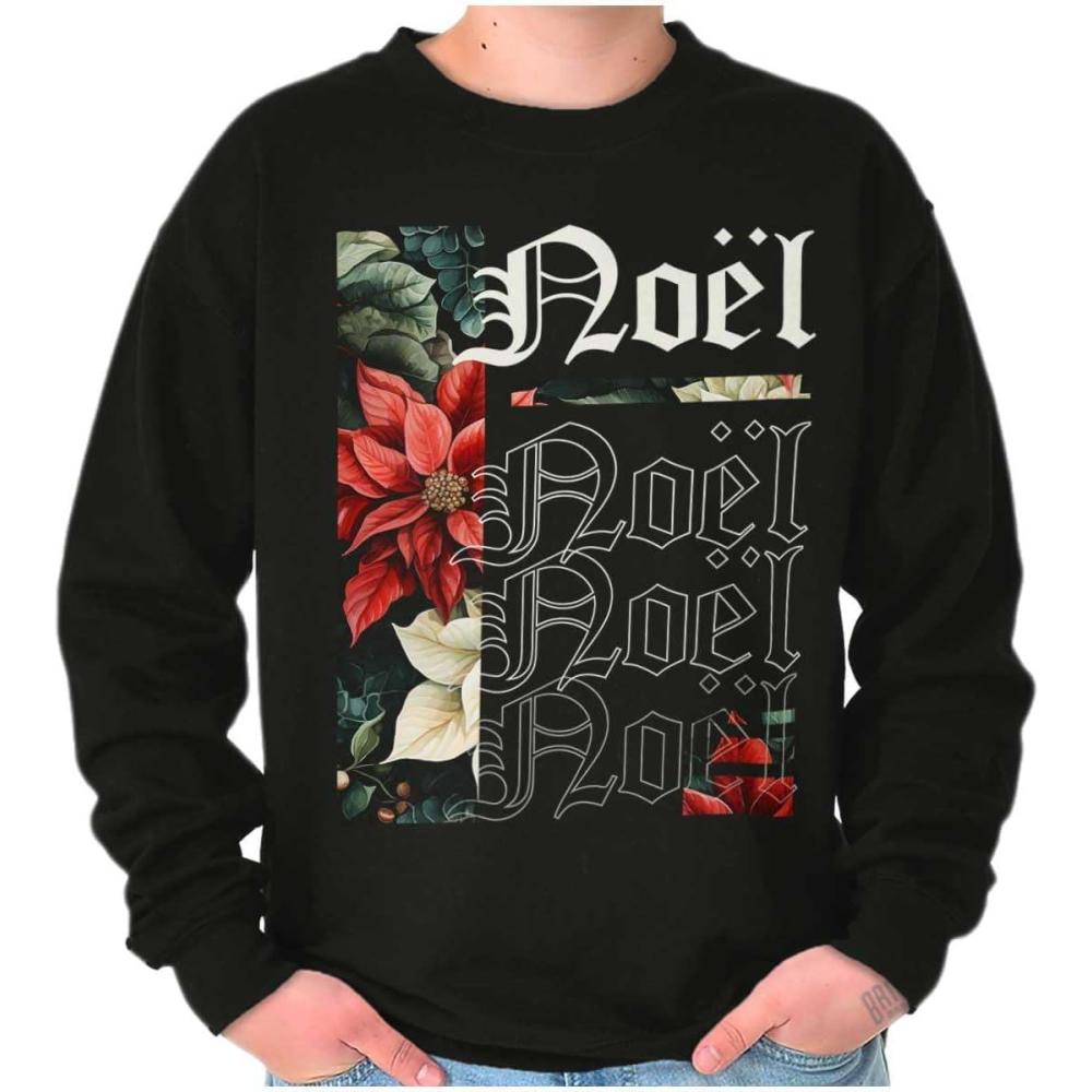 imageBrisco Brands Poinsettia Christmas Flower Noel Sweatshirt for Men or WomenBlack