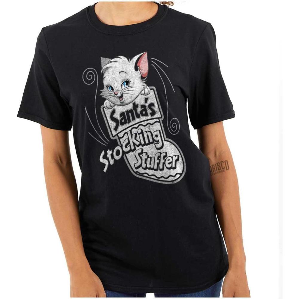 imageChristmas Santas Stocking Stuffer Cat Womens Graphic T Shirt TeesBlack