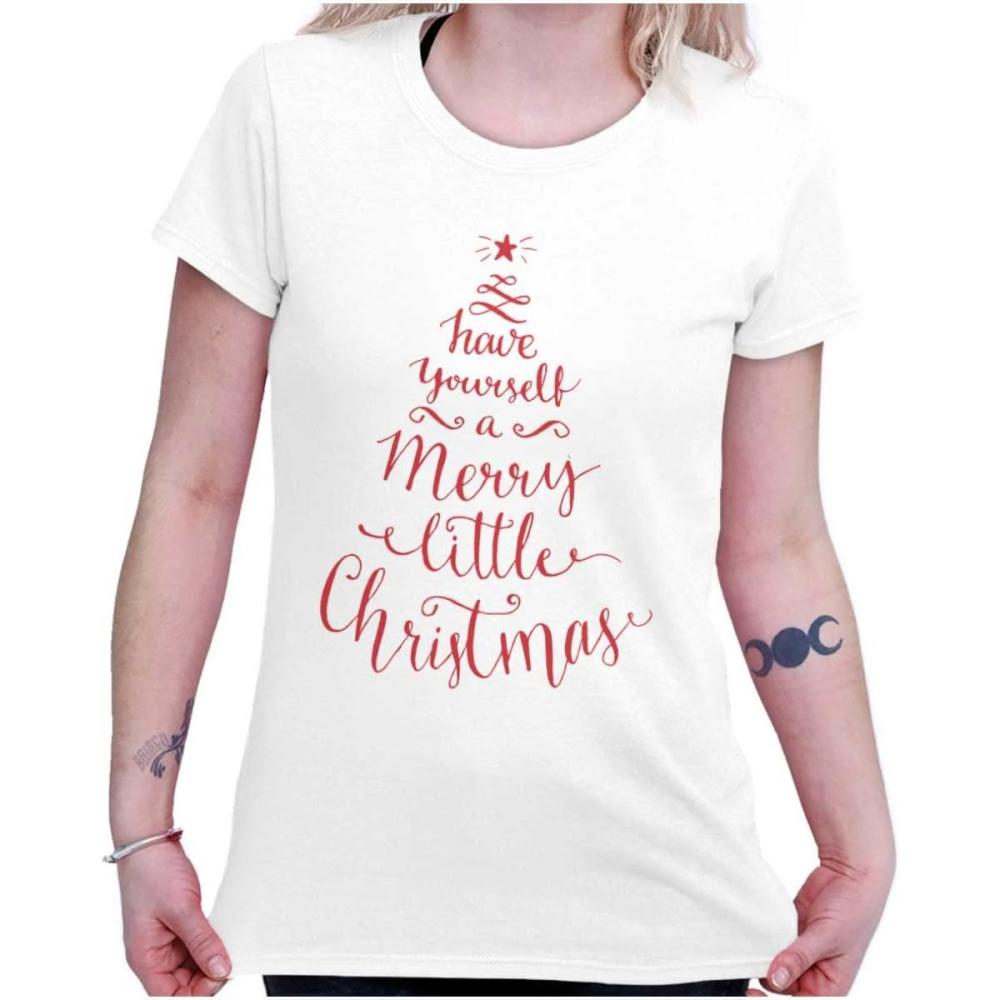 imageHave Yourself Merry Little Christmas Womens Slim Fit Graphic TeeWhite Red Ink