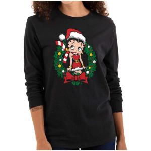 Betty Boop Christmas Cute Vintage Women’s Long Sleeve T Shirt(Black)