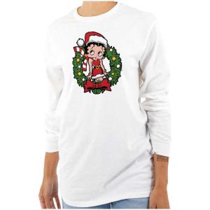 Betty Boop Christmas Cute Vintage Women’s Long Sleeve T Shirt(White)