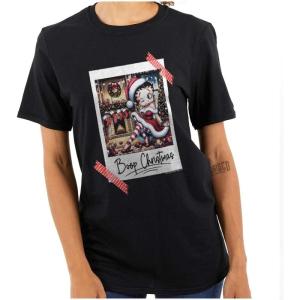 Betty Boop Christmas Santa Photo Womens Graphic T Shirt Tees(Black)