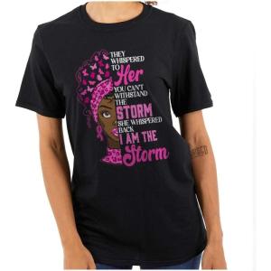 Black Breast Cancer I Am The Storm Womens Graphic T Shirt Tees(Black)
