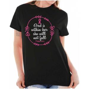 Breast Cancer Awareness Faith in God Womens Graphic T Shirt Tees(Black)