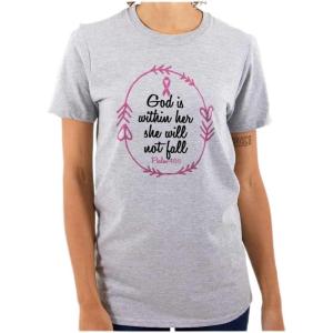 Breast Cancer Awareness Faith in God Womens Graphic T Shirt Tees(Sport Grey)