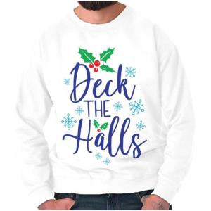 Brisco Brands Christmas Deck The Halls Snowflakes Sweatshirt for Men or Women(White)