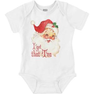 Brisco Brands Christmas Santa I Got That Tea Baby Romper Boys or Girls(White)
