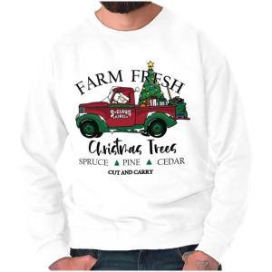 Brisco Brands Farm Fresh Christmas Tree Truck Sweatshirt for Men or Women(White)
