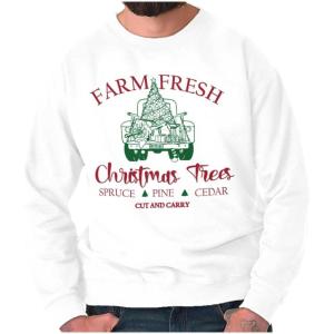 Brisco Brands Farm Fresh Christmas Trees Truck Sweatshirt for Men or Women(White)