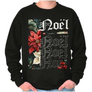 Brisco Brands Poinsettia Christmas Flower Noel Sweatshirt for Men or Women(Black)