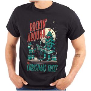 Brisco Brands Rocking Around The Christmas Tree Graphic T Shirt Men or Women(Black)
