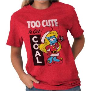 Brisco Brands Santa Smurfette Too Cute Christmas Womens Graphic T Shirt Tees(Heather Red)