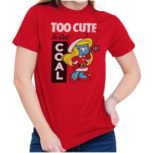 Brisco Brands Santa Smurfette Too Cute Christmas Womens Graphic T Shirt Tees(Red)