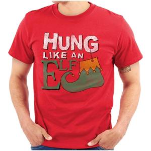 Christmas Hung Like an Elf Funny Mens Graphic T Shirt Tees(Red)