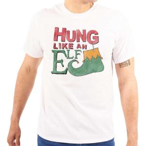 Christmas Hung Like an Elf Funny Mens Graphic T Shirt Tees(White)