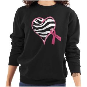 Classic Teaze Zebra Heart Breast Cancer Awareness Women Crewneck Sweatshirt(Black)