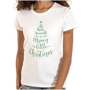 Have Yourself Merry Little Christmas Womens Slim Fit Graphic Tee(White – Green Ink)
