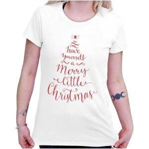 Have Yourself Merry Little Christmas Womens Slim Fit Graphic Tee(White – Red Ink)