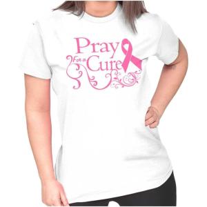 Pray for A Cure Breast Cancer Support Womens Slim Fit Graphic Tee(White)