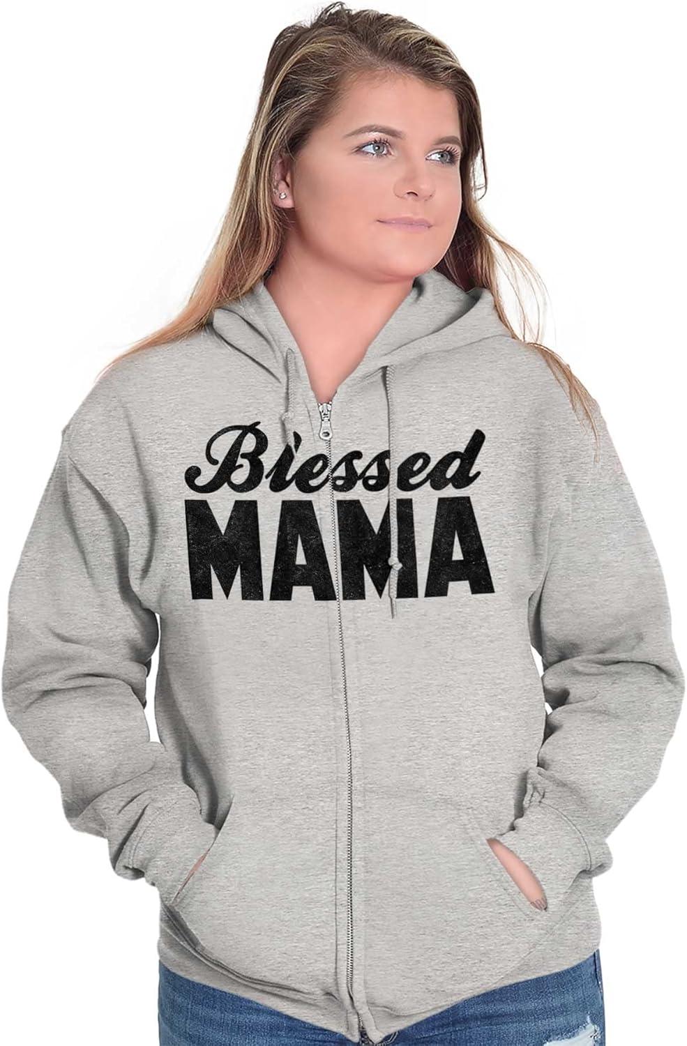 imageBrisco Brands Blessed Mama Grateful Thankful Mother Zip Hoodie Sweatshirt WomenSport Grey