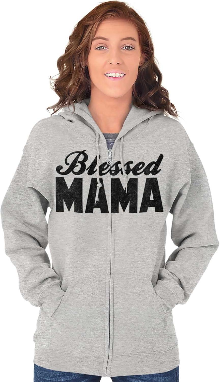 imageBrisco Brands Blessed Mama Grateful Thankful Mother Zip Hoodie Sweatshirt WomenSport Grey