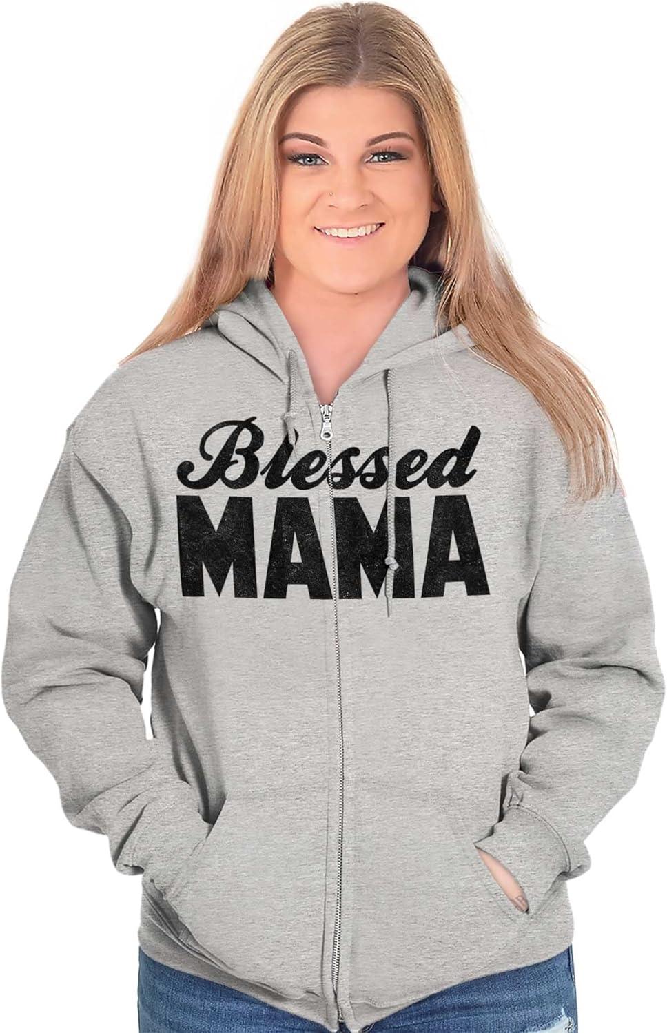 imageBrisco Brands Blessed Mama Grateful Thankful Mother Zip Hoodie Sweatshirt WomenSport Grey