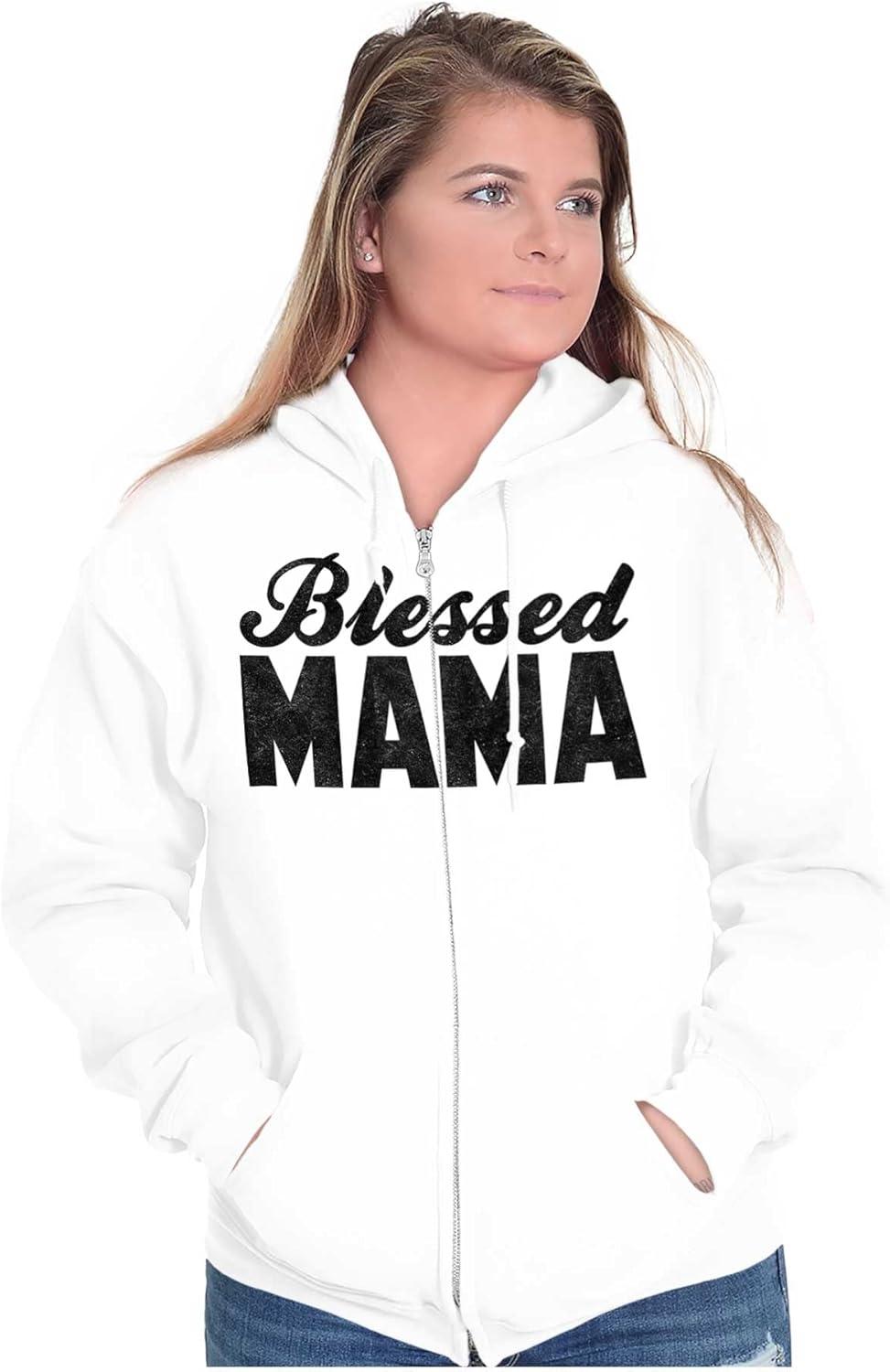 imageBrisco Brands Blessed Mama Grateful Thankful Mother Zip Hoodie Sweatshirt WomenWhite