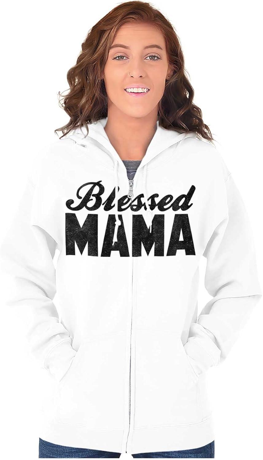 imageBrisco Brands Blessed Mama Grateful Thankful Mother Zip Hoodie Sweatshirt WomenWhite