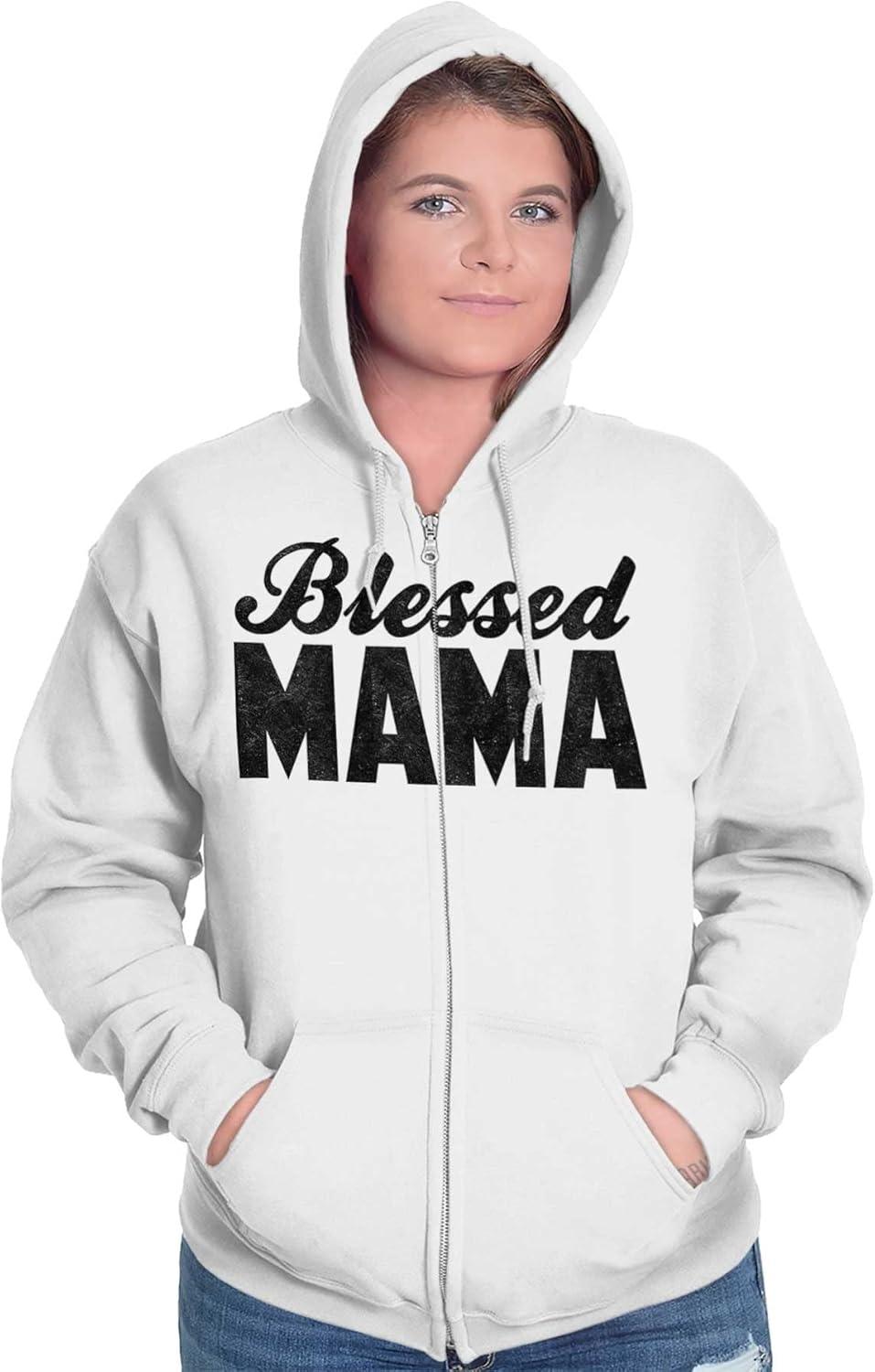imageBrisco Brands Blessed Mama Grateful Thankful Mother Zip Hoodie Sweatshirt WomenWhite