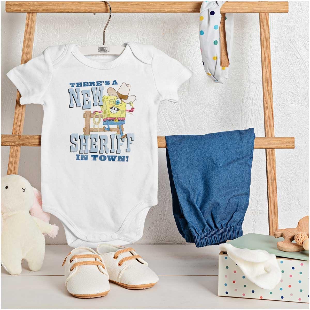 imageBrisco Brands Cowboy SpongeBob New Sheriff in Town Baby Romper Boys or GirlsWhite