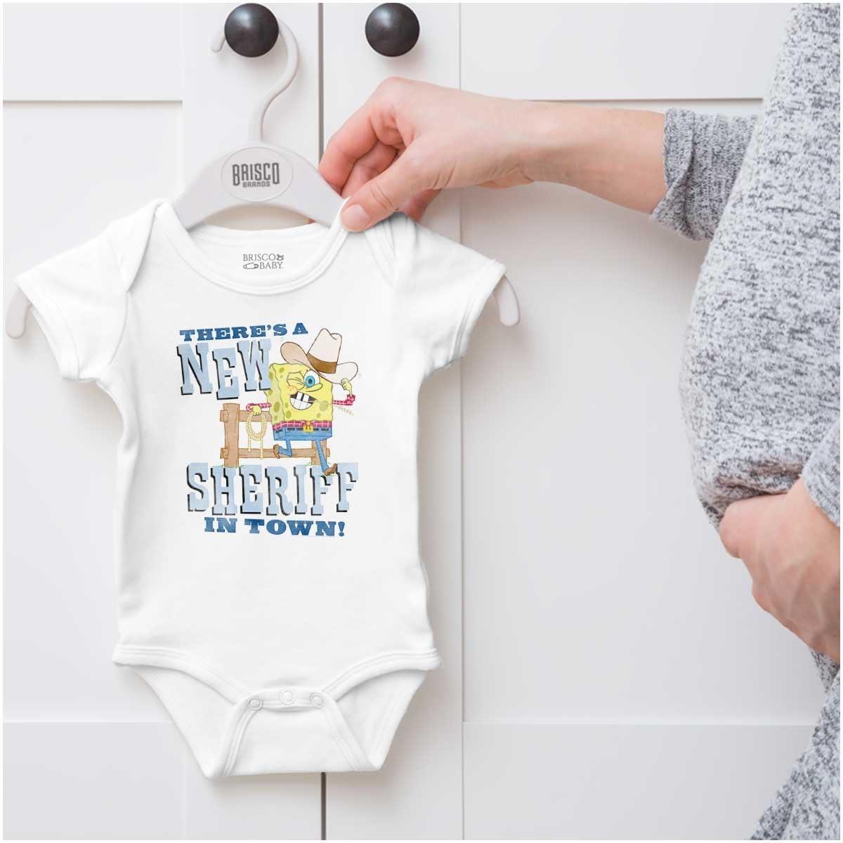 imageBrisco Brands Cowboy SpongeBob New Sheriff in Town Baby Romper Boys or GirlsWhite