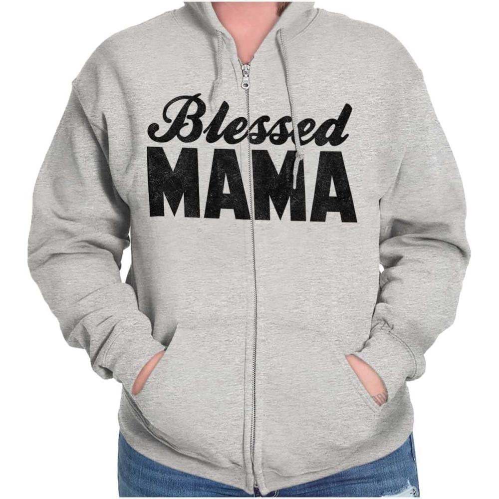imageBrisco Brands Blessed Mama Grateful Thankful Mother Zip Hoodie Sweatshirt WomenSport Grey