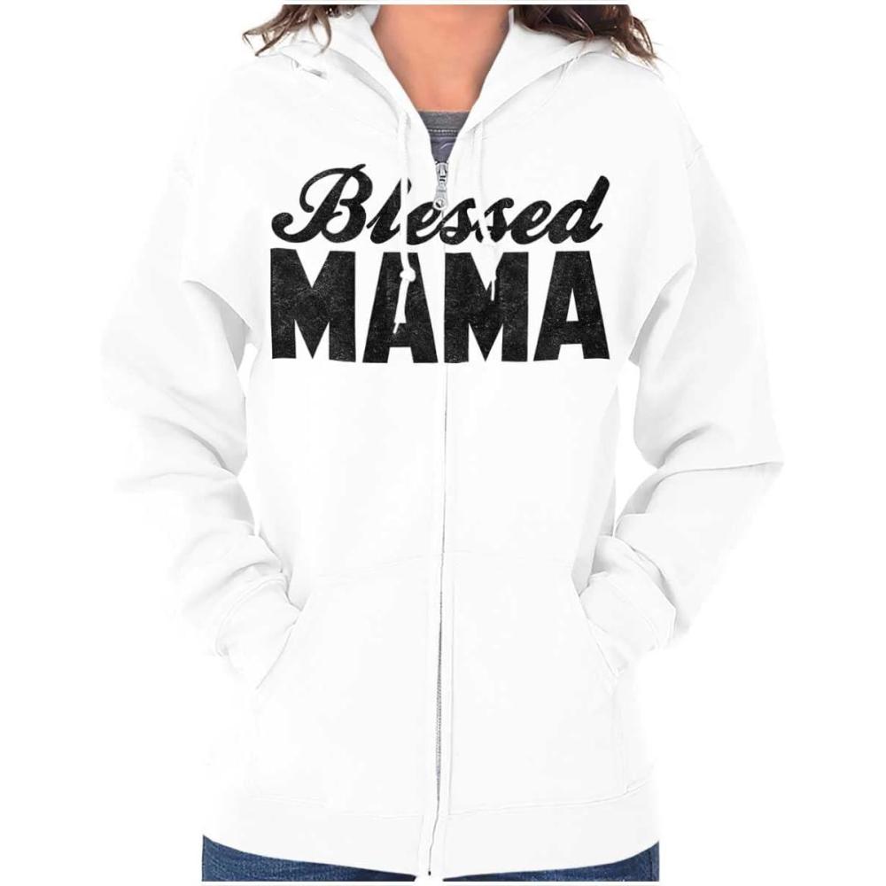 imageBrisco Brands Blessed Mama Grateful Thankful Mother Zip Hoodie Sweatshirt WomenWhite