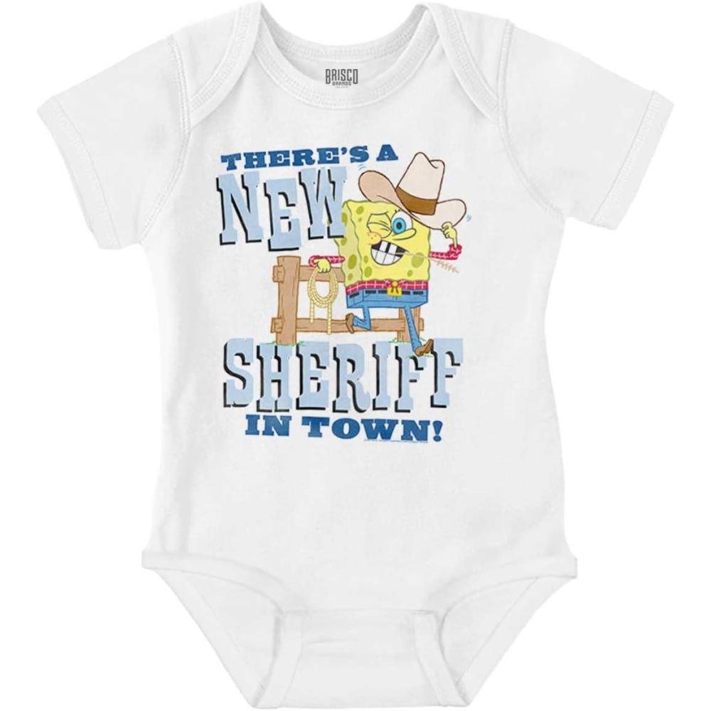 imageBrisco Brands Cowboy SpongeBob New Sheriff in Town Baby Romper Boys or GirlsWhite