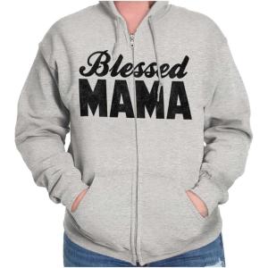 Brisco Brands Blessed Mama Grateful Thankful Mother Zip Hoodie Sweatshirt Women(Sport Grey)