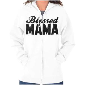 Brisco Brands Blessed Mama Grateful Thankful Mother Zip Hoodie Sweatshirt Women(White)
