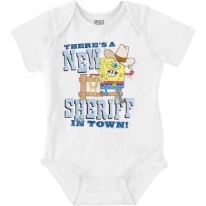 Brisco Brands Cowboy SpongeBob New Sheriff in Town Baby Romper Boys or Girls(White)
