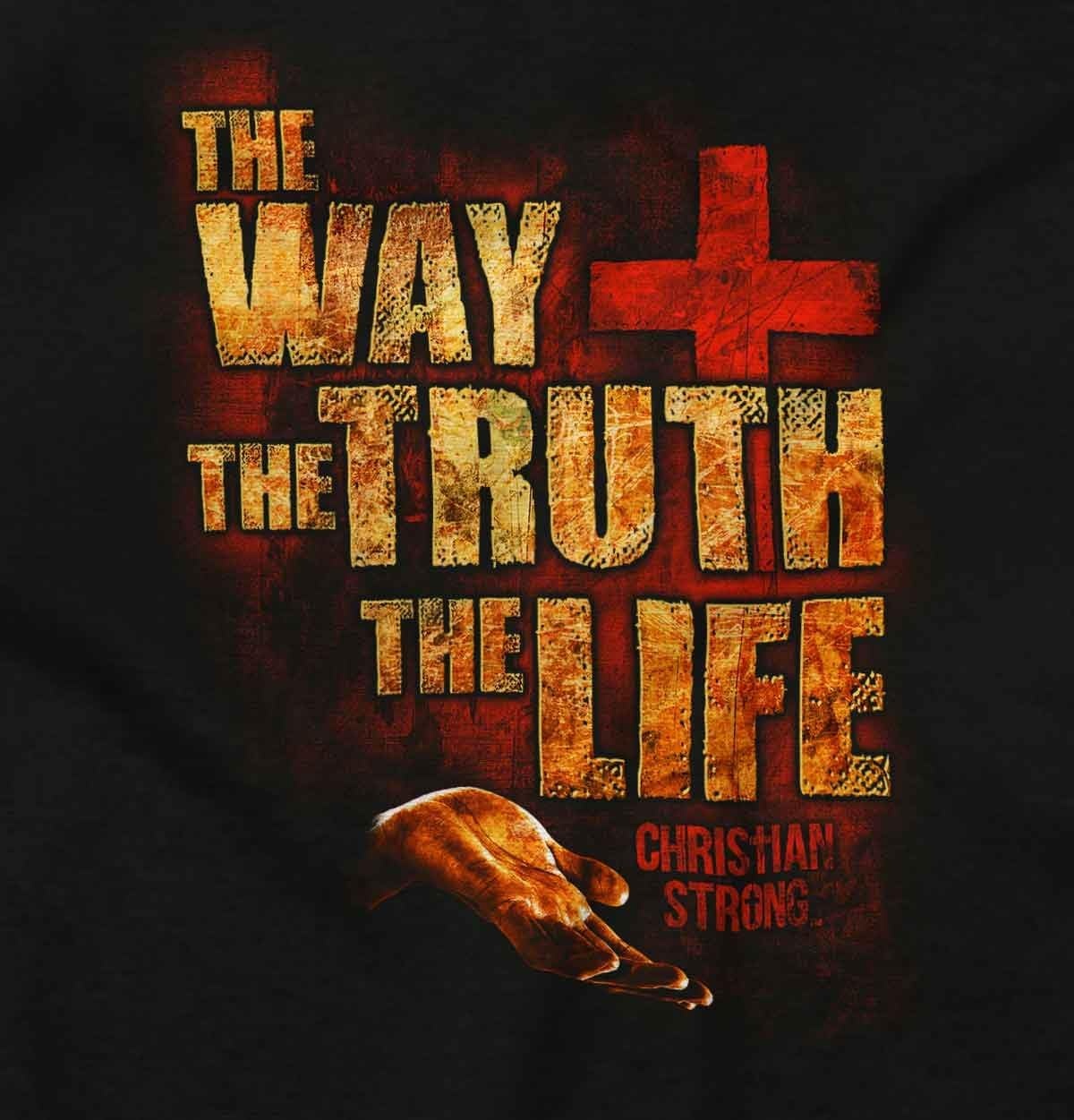 imageThe Way Truth Life Christian Cross Mens Long Sleeve Tee T ShirtBlack