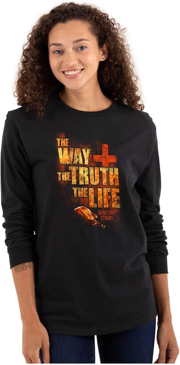imageThe Way Truth Life Christian Cross Mens Long Sleeve Tee T ShirtBlack