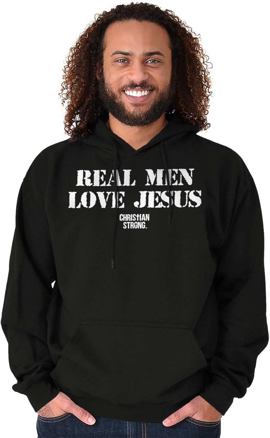 imageBrisco Brands Real Men Love Jesus Christian Hoodie Hooded Sweatshirt MenBlack