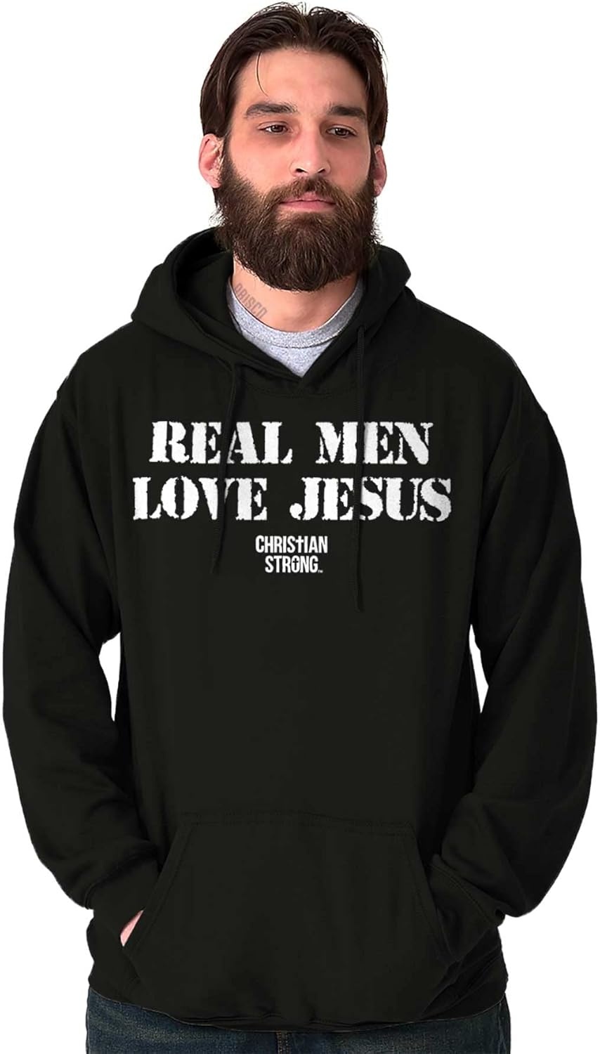 imageBrisco Brands Real Men Love Jesus Christian Hoodie Hooded Sweatshirt MenBlack